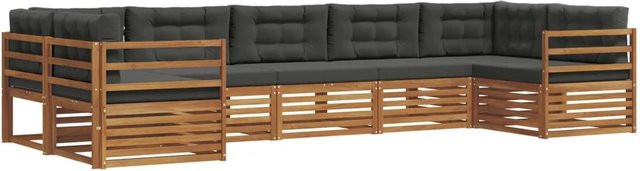 vidaXL Sofagarnitur 7-teilig aus Massivholz Akazie in Natur und Anthrazit mit L-Form und abnehmbaren Kissen - Bild 1