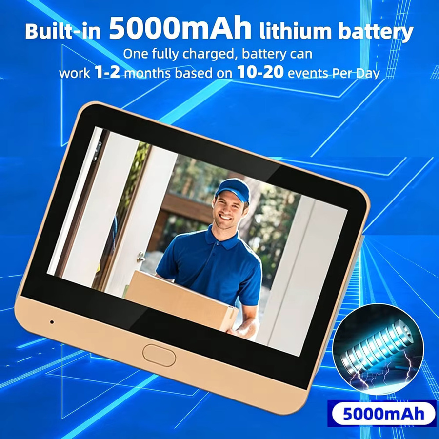iTenen Digitaler WLAN Türspion mit 4,3 Zoll Display, 3,0 MP Kamera, 5000 mAh Akku, 140 Grad Weitwinkel, Nachtsicht und KI-Bewegungserkennung in Gold - Bild 5