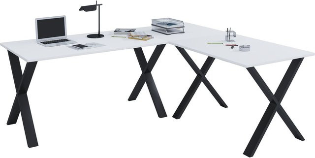 VCM Eckschreibtisch Lona in Weiß und Schwarz mit X-Füßen, B/T/H: 160 x 160 x 50 cm - Bild 1
