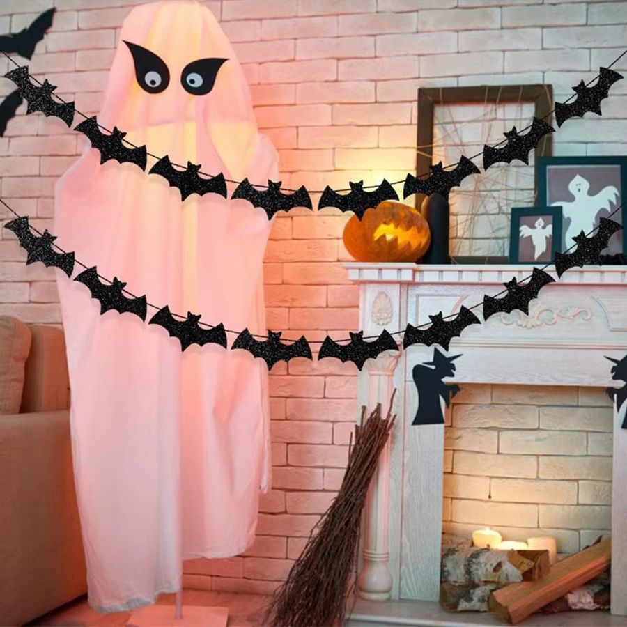 Runtowo Halloween Fledermaus Banner aus Papier in Schwarz als Hängegirlande zur Partydekoration - Bild 2