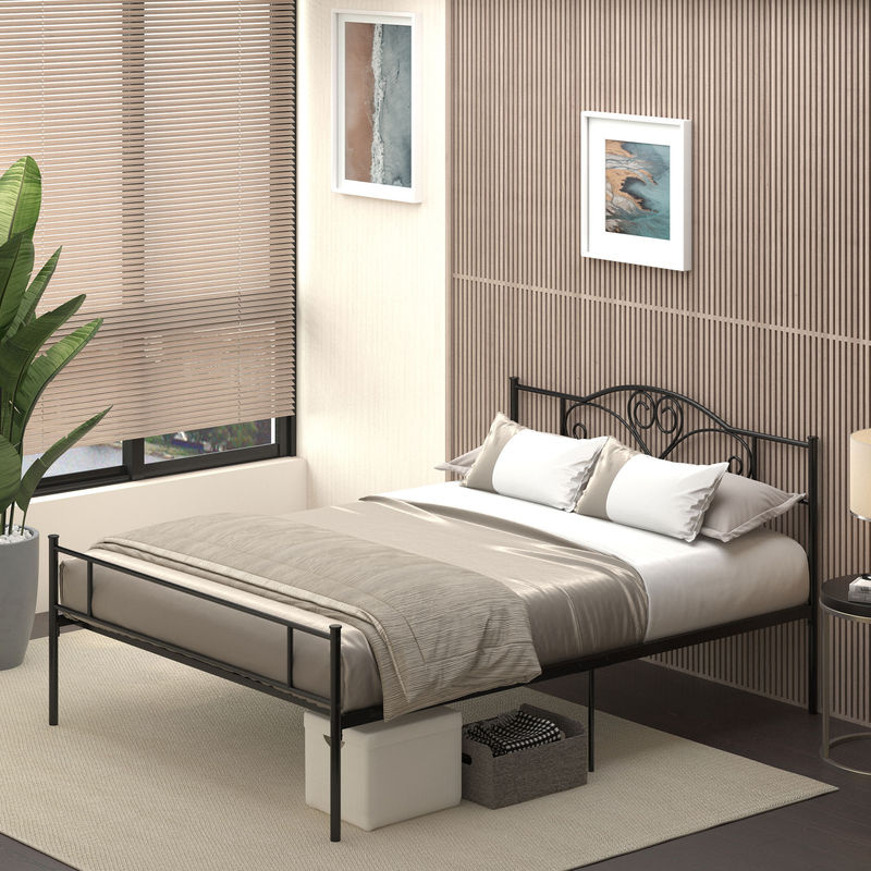 HOMCOM Doppelbett mit Lattenrost aus Stahl und Unterbettaufbewahrung, Schwarz, B/T/H: 165 x 207 cm - Bild 2