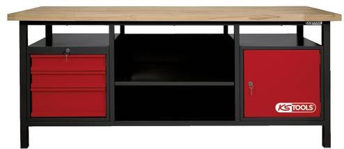 KS Tools XXL-Werkbank mit 3 Schubladen und 1 Tür, Schwarz-Rot, B/T/H: 200 x 68 x 84 cm - Bild 1