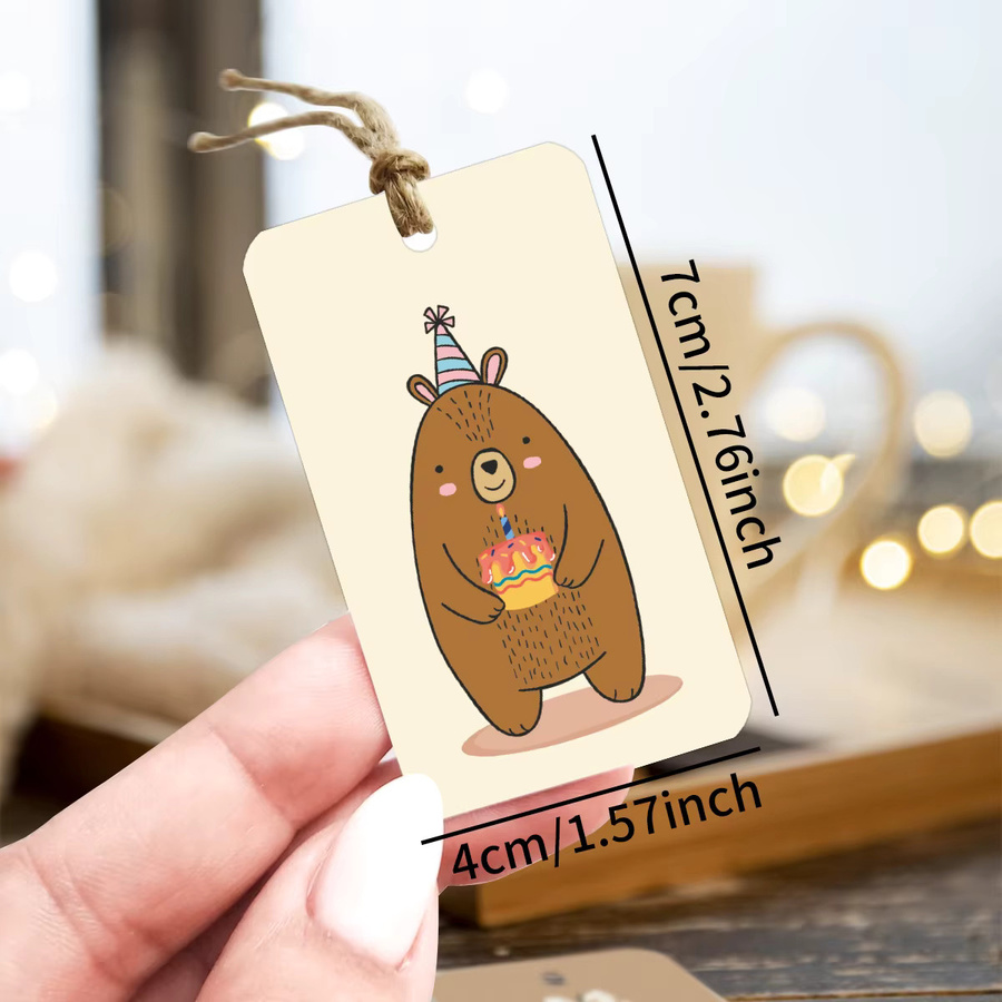 50 Stück Geburtstags-Geschenkanhänger mit niedlichem Cartoon-Braunbären-Design in Braun aus Papier - Bild 2