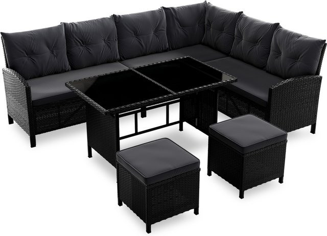 Juskys Gartenlounge Manacor Polyrattan Set in Schwarz mit dunkelgrauen Bezügen für 8 Personen - Bild 1