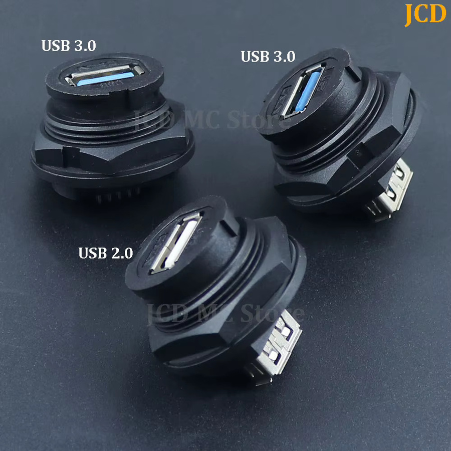 E16 Wasserdichte Einbaubuchse mit Schnallen-Anschluss und Staubschutzkappe in Schwarz für HDMI, USB-C und Micro USB - Bild 2