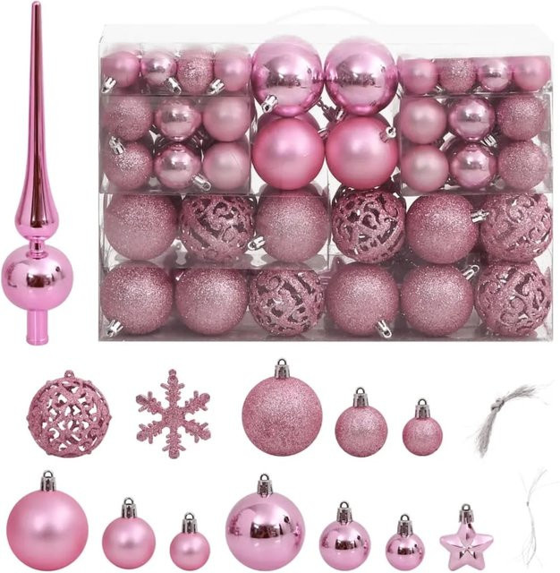 furnicato 111-teiliges Weihnachtskugel-Set in Rosa mit Sternen und Schneeflocken aus Polystyrol - Bild 1