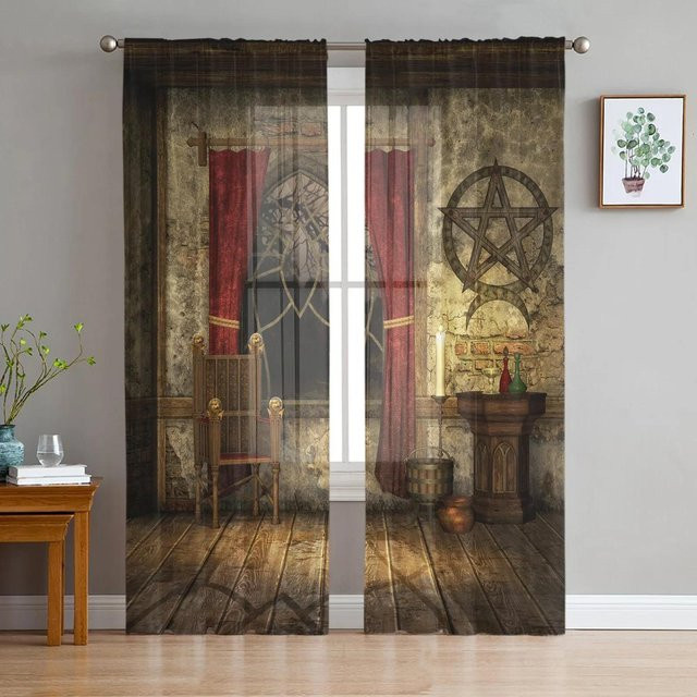 Yiran Furniture Marokkanische Vintage Chiffon-Vorhänge Transparent, B: 135 cm, H: 160 cm - Bild 1