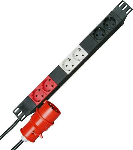 Kopp Steckdosenleiste 19 Zoll 6fach in Schwarz, Grau und Rot mit CEE-Stecker - Bild 1