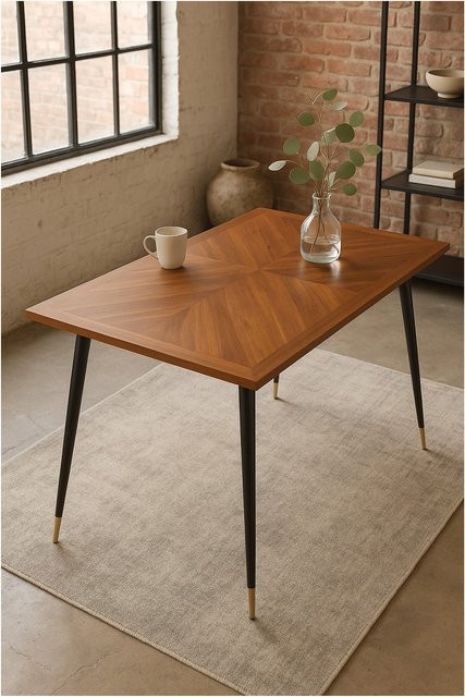 Esstisch Möbel direkt online in moderner Intarsien-Optik, Nussbaum Braun, B: 140 cm, T: 80 cm, H: 80 cm - Bild 1