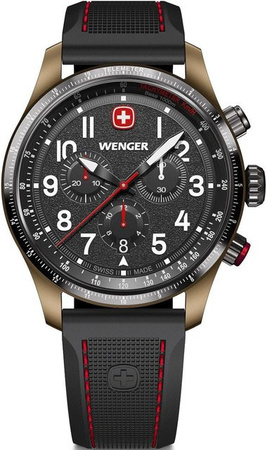 Wenger Chronograph, Quarz, Edelstahl, 43 mm, Silikon, Herren