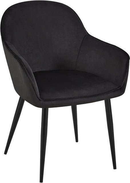 DELUKE Esszimmerstuhl GENIM mit Armlehnen aus Samt in Schwarz, B/T/H: 60 x 60 x 84 cm - Bild 1
