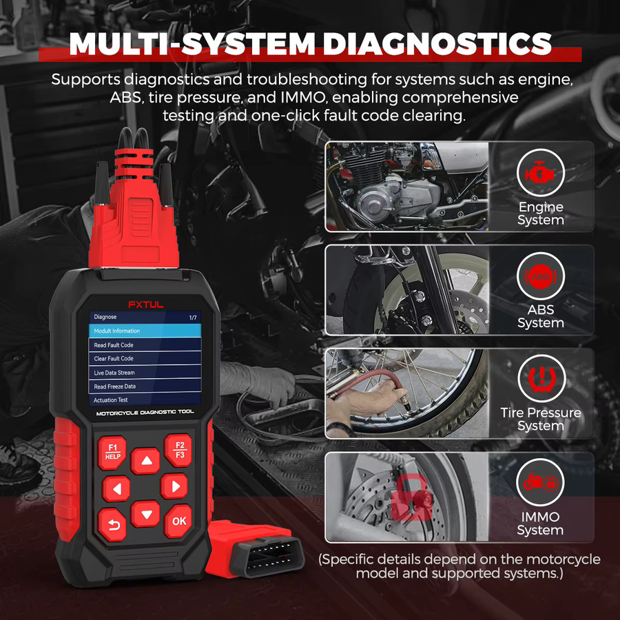 FXTUL M4-EU Motorrad-OBD2-Diagnosescanner Multi-System-Codeleser für Euro 5 mit Fehlercode-Löschung und Echtzeit-Datenstrom - Bild 2