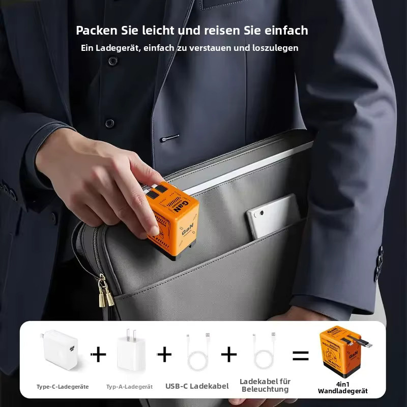 120 W GaN Dual USB-C Schnellladegerät in Schwarz mit einziehbarem 80 cm Kabel und faltbarem Stecker - Bild 2