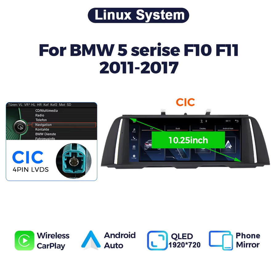 MEKEDE Android Auto Multimedia-Player für BMW 5er F10 F11 CIC NBT mit 10,25 Zoll Display, Wireless CarPlay, Bluetooth und WiFi, Schwarz - Bild 7