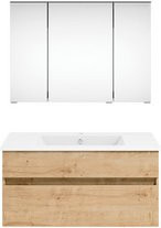 Get2You Badmöbel-Set twenty one, 3-teilig, braun/weiß, mit Waschbecken und LED-Spiegelschrank, Wandmontage - Bild 1