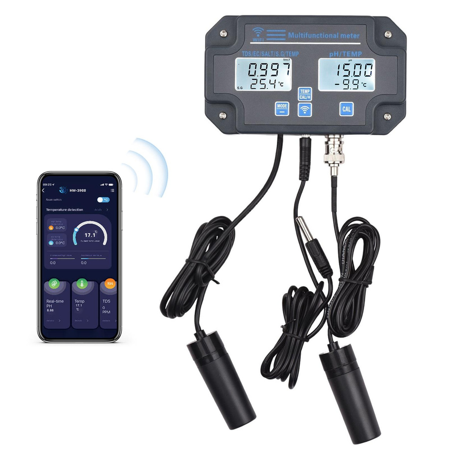 Kkmoon Wifi Digitaler Wasserqualitätstester 6-in-1 Wasseranalysator Wandmontiert in Grau - Bild 8
