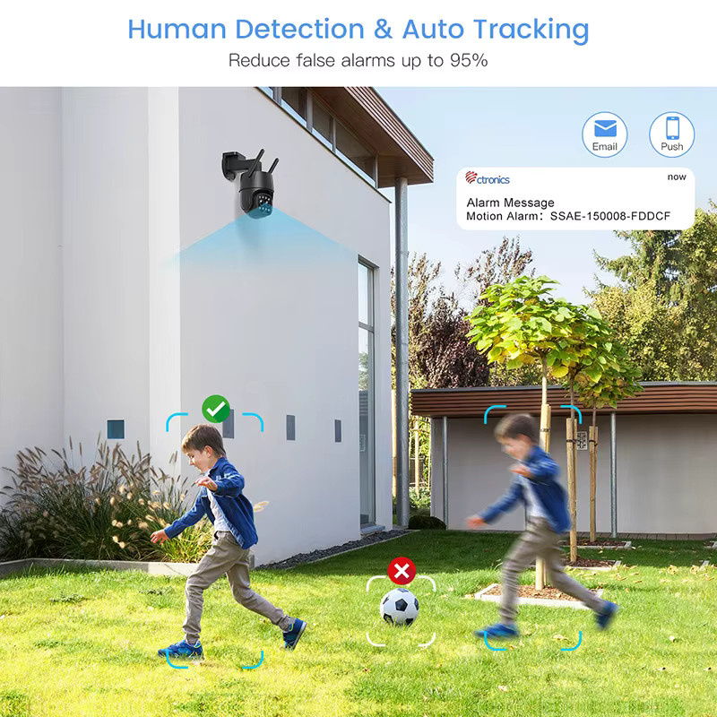 Ctronics Wifi Überwachungskamera mit Dual-Objektiv, optischem Zoom und PTZ-Funktion, Farbe: Schwarz, mit Nachtsicht und Auto-Tracking für den Außenbereich - Bild 4