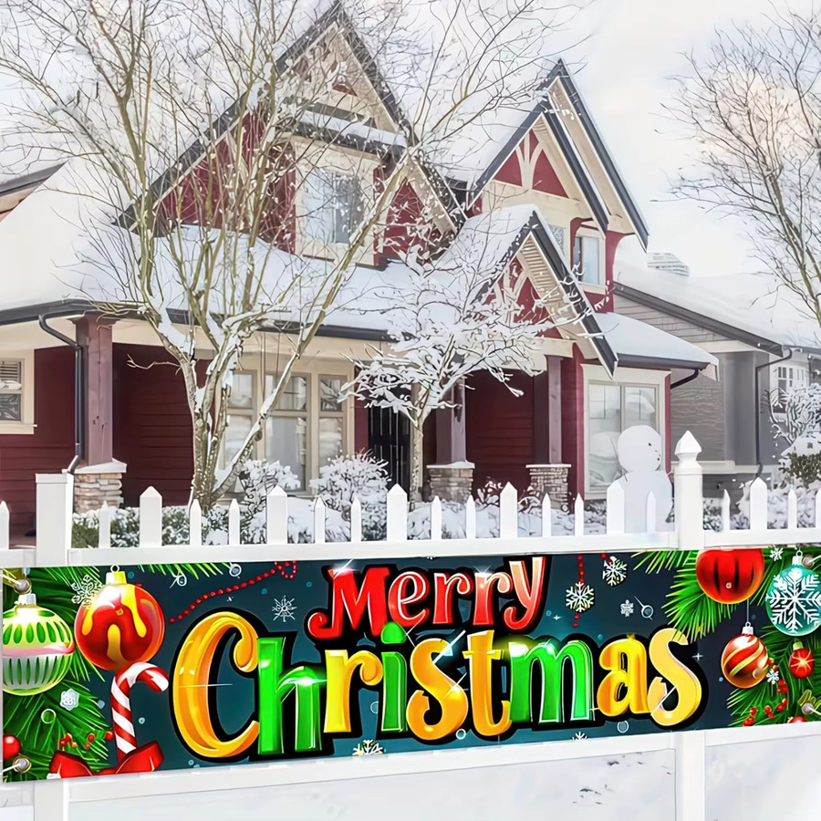 VIKAMA Weihnachts Banner Happy Fence Dekoration für Garten und Rasen, Mehrfarbig, B/H: 180 x 35 cm - Bild 5