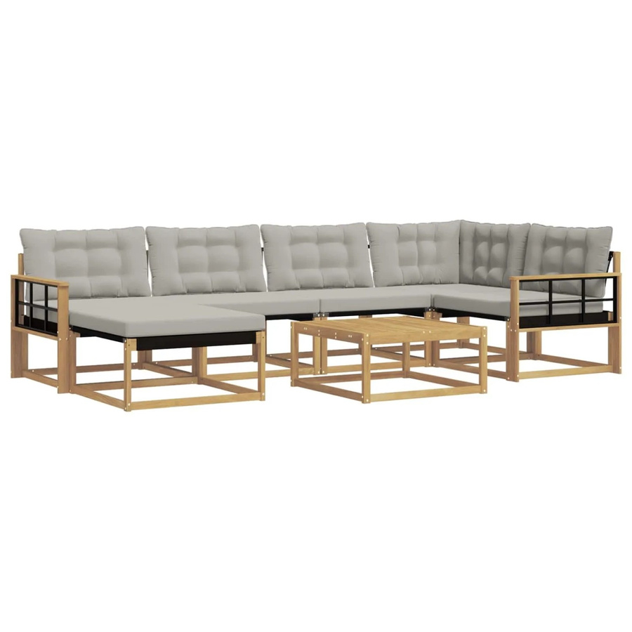 vidaXL Outdoor-Sofagarnitur 7-teilig in L-Form aus Akazienholz mit Textilene-Bezug und Polstern, Weiß und Hellgrau, B/T/H: 79 x 79 x 37 cm - Bild 2