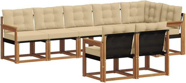 vidaXL Outdoor-Sofagarnitur 8-teilig in U-Form aus Akazienholz mit Textilene und Kissen in Beige und Natur - Bild 1