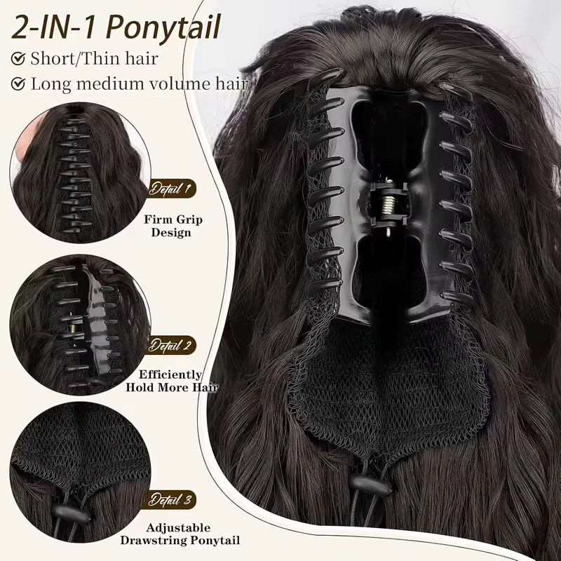 Haarverlängerung Clip-in Pferdeschwanz, synthetisch, gewellt, schwarzblond, 18 Zoll, Damen - Bild 4