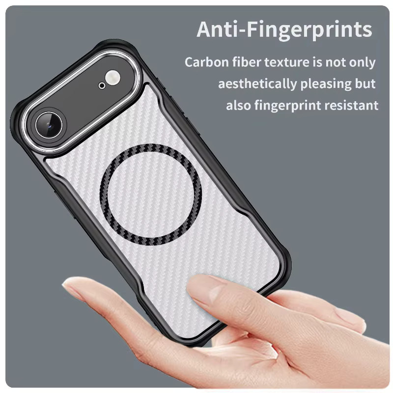 Magnetische iPhone Hülle mit Kohlefaser-Textur in Transparent oder Blau, Anti-Fall Schutzhülle aus TPU und PC für Apple iPhone 17 Air 16E 15 14 Plus 13 12 11 Pro Max - Bild 5