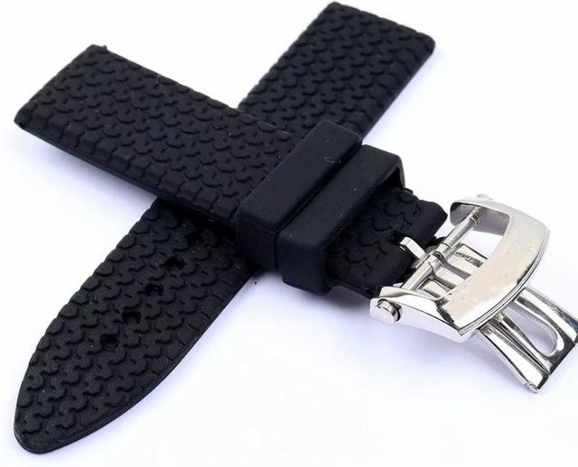 Uhrenarmband Silikon, Schwarz, Faltschließe, Rosegold, Unisex - Bild 1