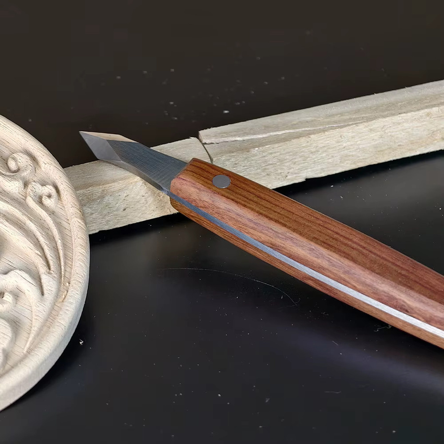 Allsome Markierungsmesser für die Holzbearbeitung aus Kohlenstoffstahl mit Holzgriff und Lederscheide, 7,6 Zoll - Bild 3