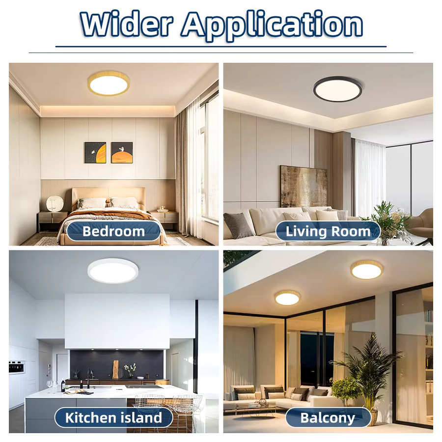 CHUANGYANG LED-Deckenleuchte in Holzoptik, ultradünn mit 2,2 cm, wasserdicht, rund, 3 Farbtöne, ideal für Küche, Badezimmer, Schlafzimmer und Wohnzimmer - Bild 4