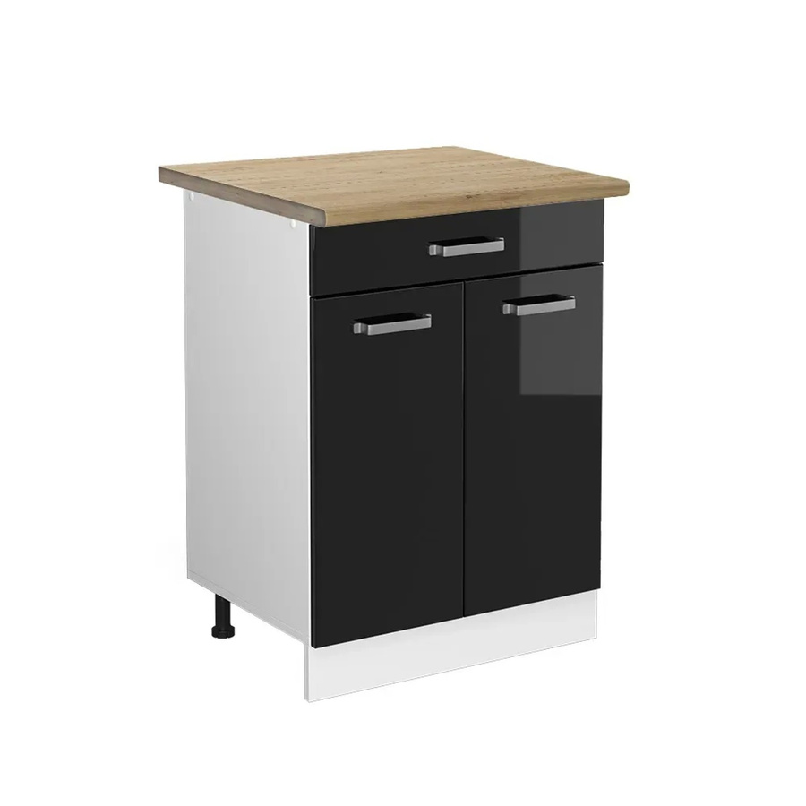 Vicco Küchenunterschrank R-Line in Schwarz Hochglanz und Weiß mit Eiche-Optik und Schubladen, B/T/H: 60 x 60 x 81,6 cm - Bild 2