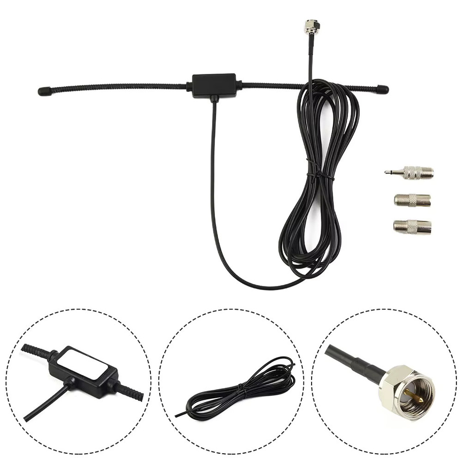 Tupfen FM Radio Dipol Antenne in Schwarz mit Audio-Stecker Anschlüssen für Stereo Empfänger zur Wandmontage - Bild 2