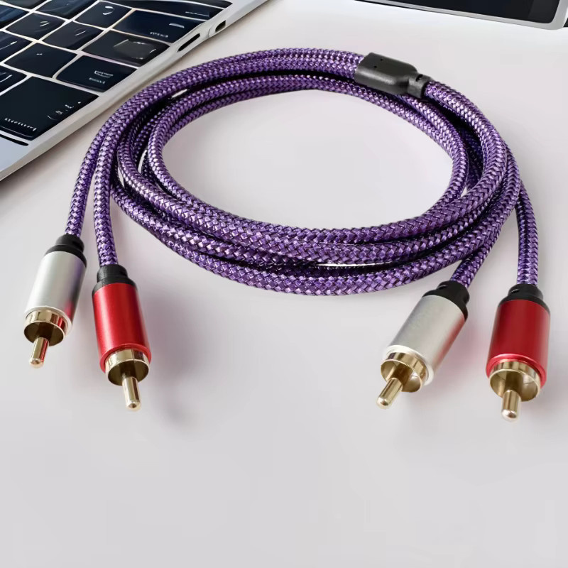 Stereo-Audio-Verlängerungskabel mit 2 RCA-Steckern auf 2 RCA-Stecker in Lila mit Nylon-Geflecht - Bild 4