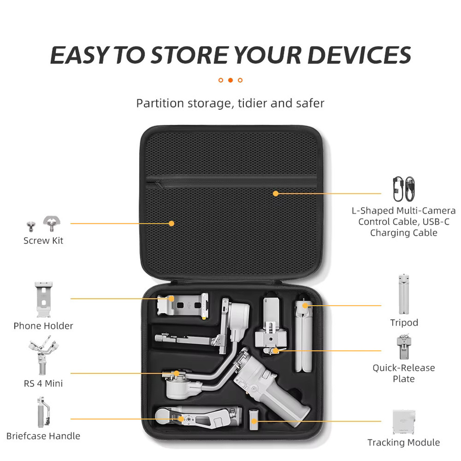 XFJI Aufbewahrungstasche für DJI Ronin RS 4 Mini Combo Gimbal-Stabilisator Zubehör, Tragbare Nylon-Hartschalen-Tragetasche, Schwarz - Bild 2