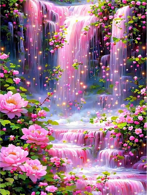 EverShine Diamant-Gemälde Wasserfall-Blume DIY-Mosaik Bastelset mit vollen Rundbohrern für eine handgefertigte Fantasie-Landschaft - Bild 1