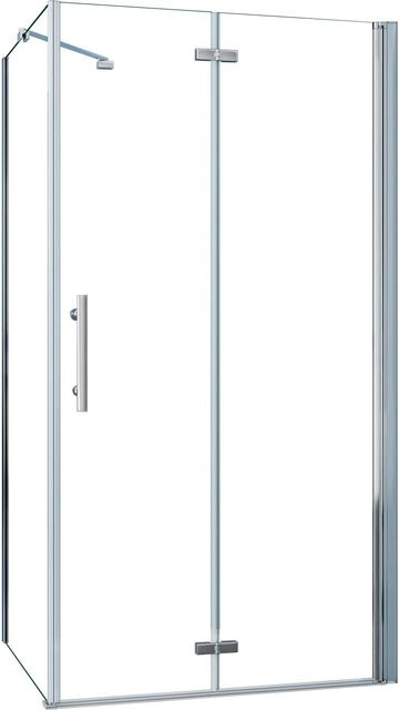 AICA Eckdusche Duschkabine mit Falttür aus ESG-Glas in Transparent, B/T/H: 80 x 76 x 185 cm, 6mm Glasstärke mit NANO Easy-Clean-Beschichtung und Stabilisator 45cm, Farbe: Silber/Klar - Bild 1