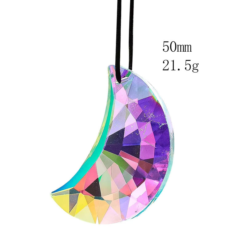 Mehrfarbiger Regenbogen Mond Suncatcher aus Glas mit Prisma-Effekt als hängende Kristall-Dekoration, Durchmesser: 50 mm - Bild 5