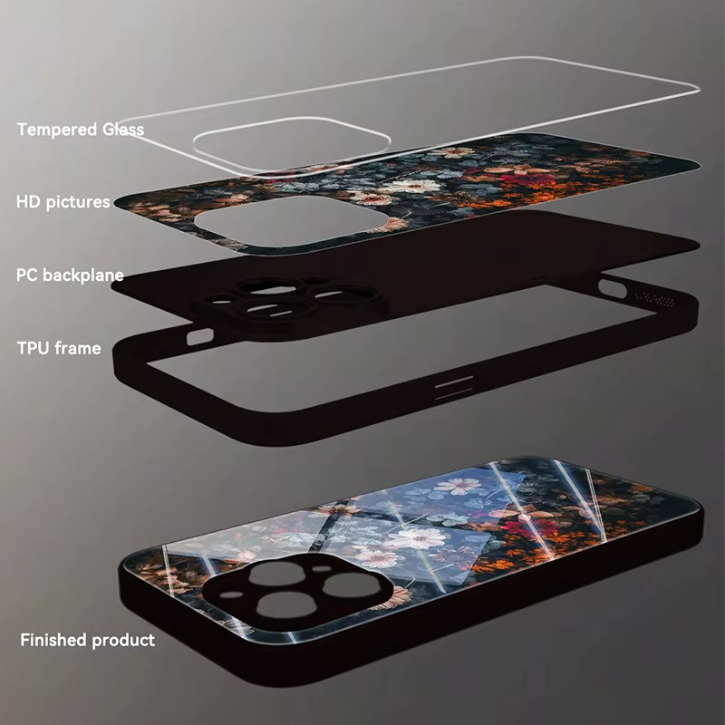Apple iPhone Schutzhülle mit Retro Blumendruck und Anti-Drop Schutzglas in Multicolour - Bild 2