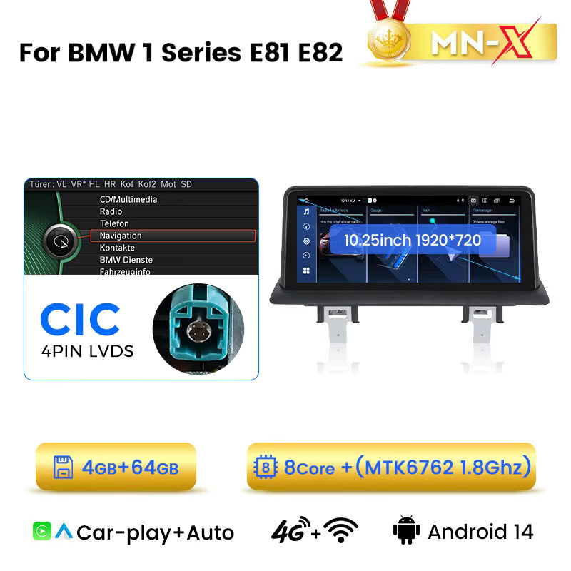 MEKEDE Kabelloses CarPlay und Android Auto Multimedia-System für BMW 1er Serie E81 E82 E87 E88, 10,25 Zoll Touch-Display, 128GB, Schwarz, mit GPS und 4G/Cellular-Unterstützung - Bild 6