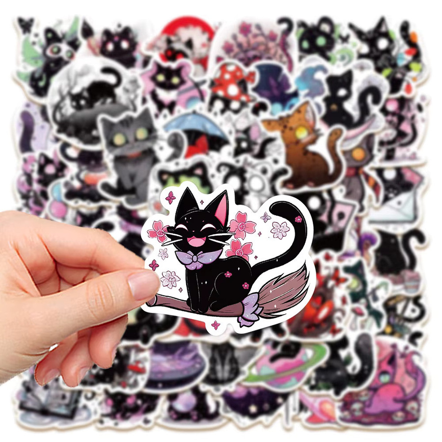 50-teiliges Set Scared Soul Cat Aufkleber von Anime Worlds Store, wasserfeste Dekoration in Multicolor für Laptops, Notizbücher und Handyhüllen - Bild 4