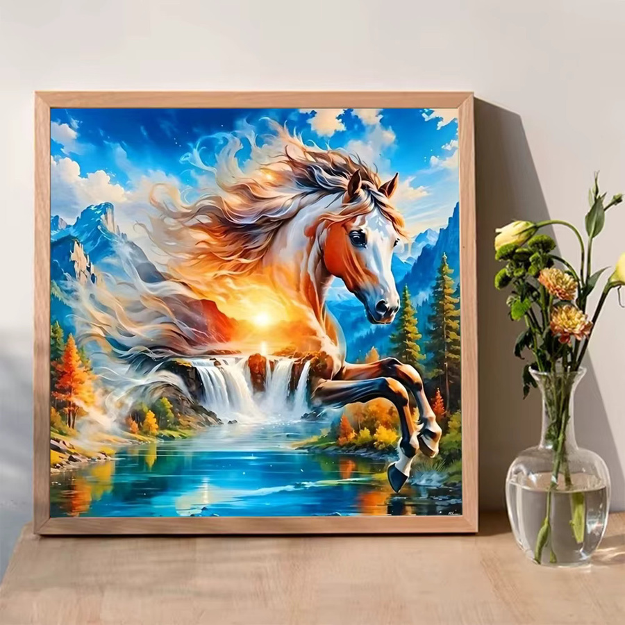 Momoart Diamant Malerei Wasserfall Landschaft, Acryl, DIY Mosaik Pferd - Bild 3