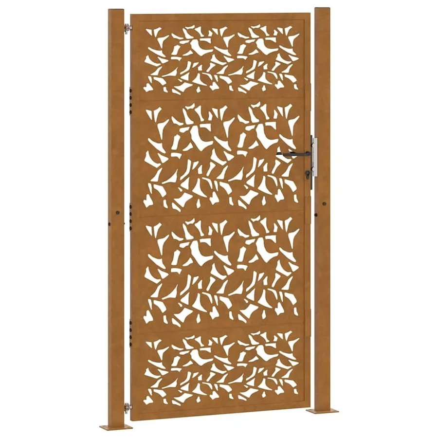 vidaXL Gartentor aus wetterfestem Stahl mit Blattdesign in Braun, B: 110 cm, H: 180 cm - Bild 2