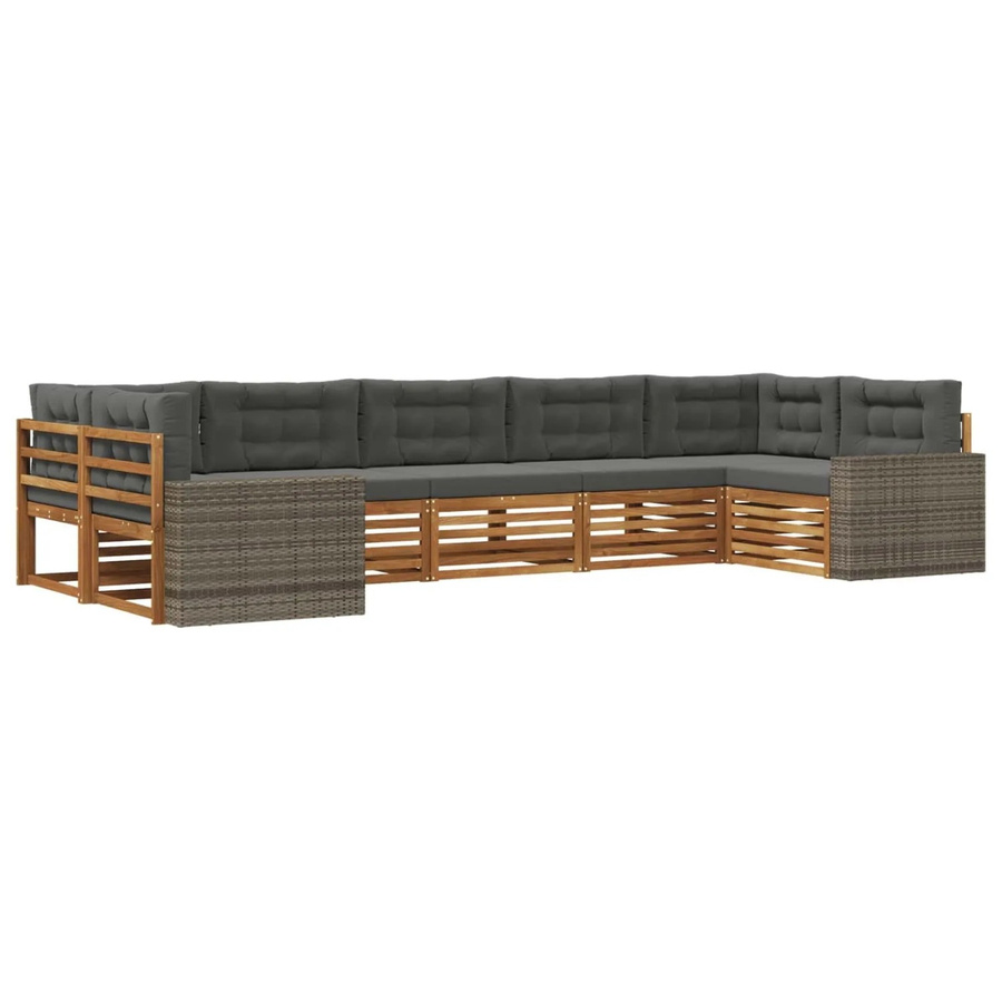 vidaXL Outdoor-Sofagarnitur aus Akazienholz in L-Form mit Kissen, Anthrazit und Natur - Bild 2