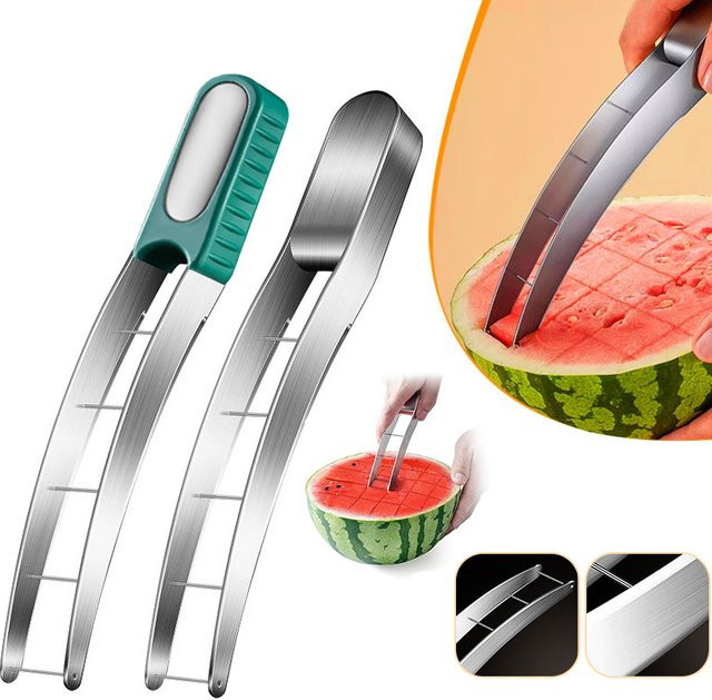 PGY Wassermelonen-Schneider aus Edelstahl in Silber und Grün zum Schneiden von Melonenwürfeln - Bild 1