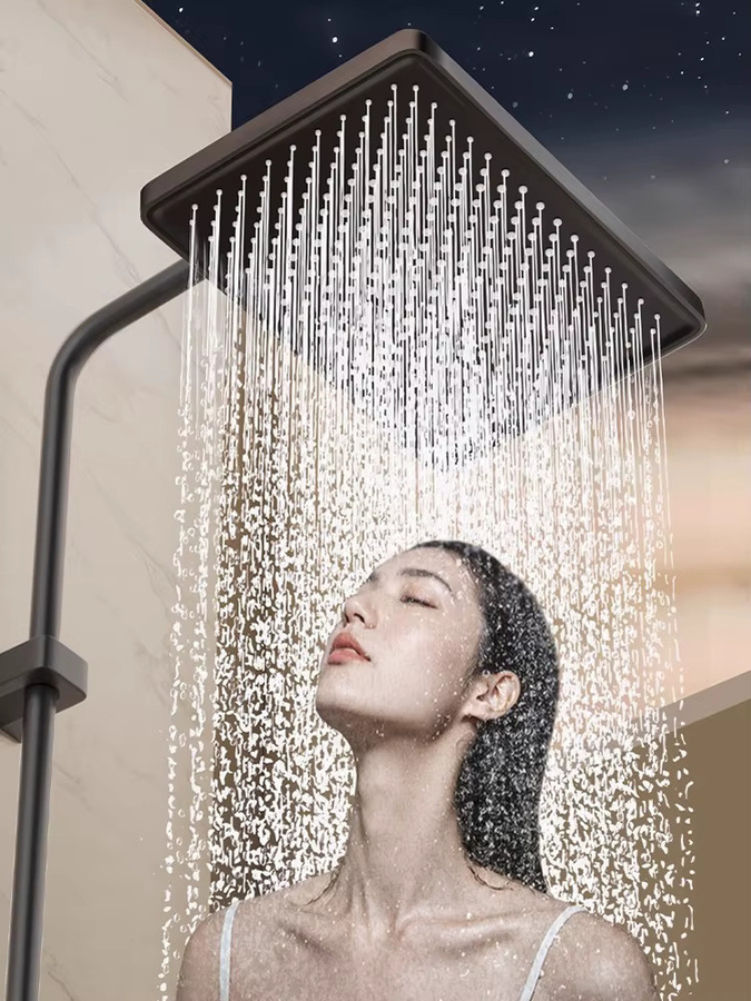 Regenduschkopf-Set mit 12 Zoll Durchmesser in Schwarz, Hochdruck-Duschkopf mit großem Panel und hohem Durchfluss für dein Badezimmer - Bild 2