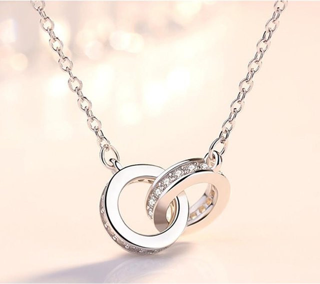 Lucky Star Jewelry Halskette Doppelring, 925 Silber, Zirkonia, Damen - Bild 1