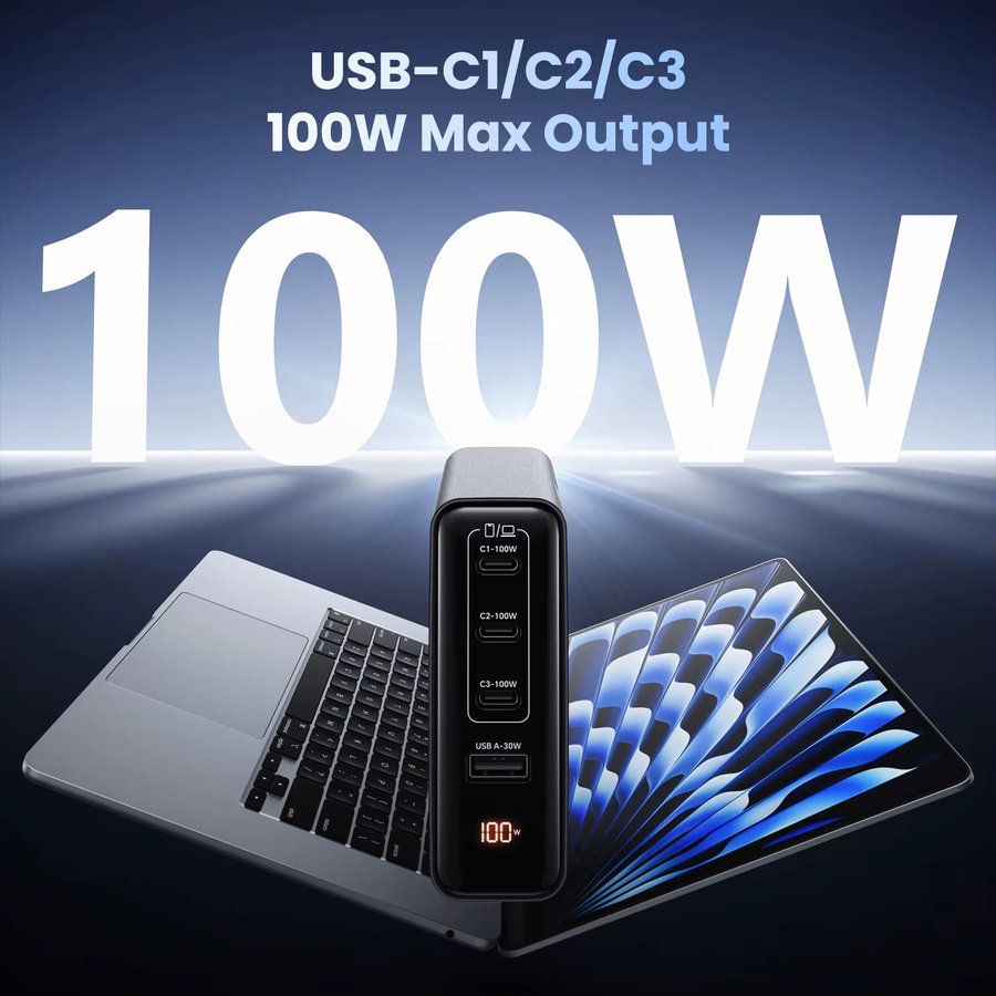 TOPZERO 100 W GaN Ladegerät mit 4 USB Typ C Ports, PD 3.0 PPS Schnellladegerät für Macbook Pro, Laptop, iPhone und Xiaomi Tablet, Schwarz - Bild 3