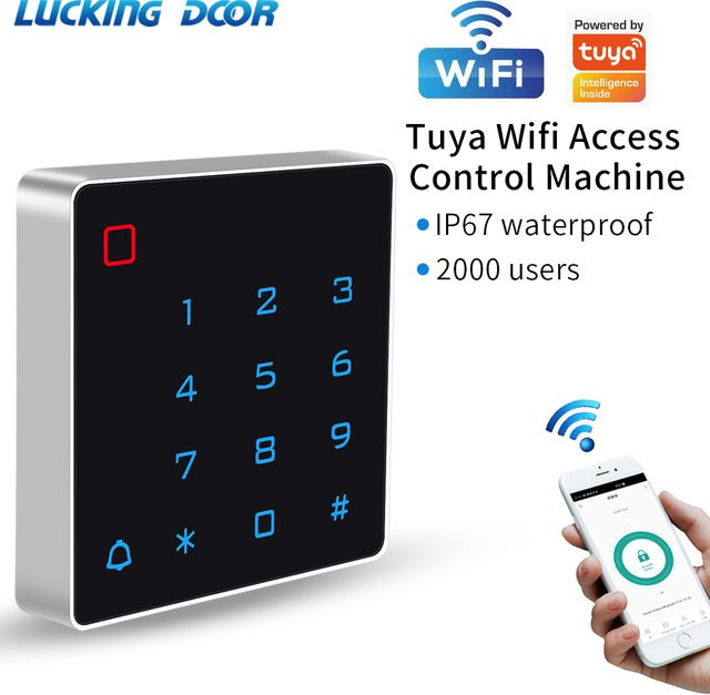 LUCKING DOOR Intelligentes RFID-Türeinstiegs-Tastenfeld mit Hintergrundbeleuchtung und EM-Zugangskontrolle, Tuya App Unterstützung, Wiegand-Lesegerät, Farbe: Schwarz - Bild 1