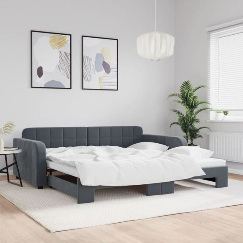 Ausziehbares Funktionsbett vidaxl aus Samt und Holz in Anthrazit B/T/H: 100 x 200 cm - Bild 1