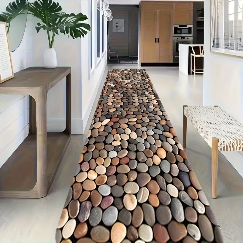 VIKAMA Pebble Flanellmatte in Stone Look, rutschfeste und schmutzabweisende Küchen- und Flurmatte, B/T: 120 x 45 cm - Bild 3
