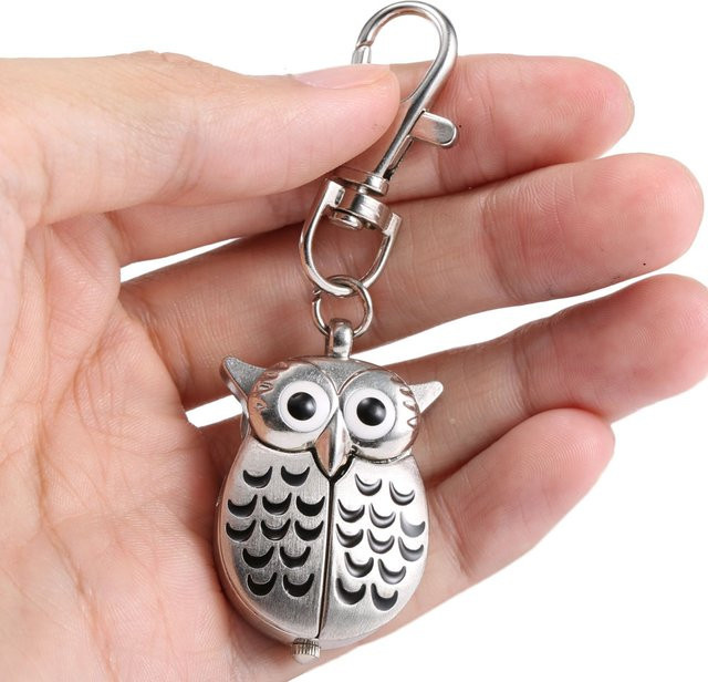 Taschenuhr Eule Form, Messing, Silber, Weiß, Unisex, Analoguhr - Bild 1